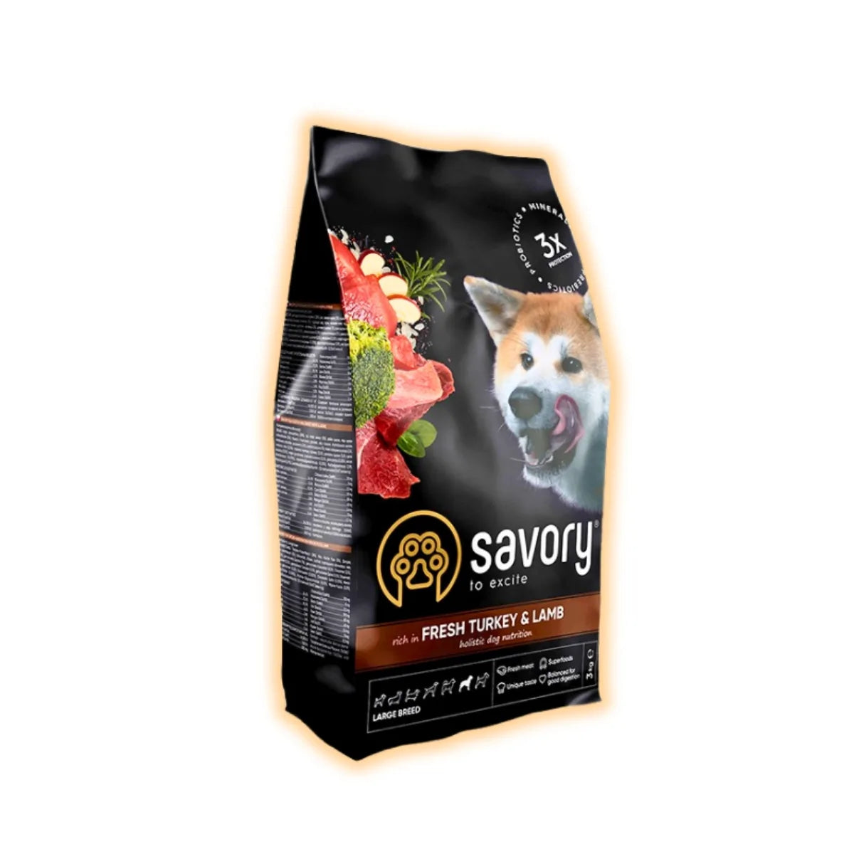 Cухий корм для собак Savory Large Breeds Fresh 3 кг - індичка та ягня - pawow.com.ua