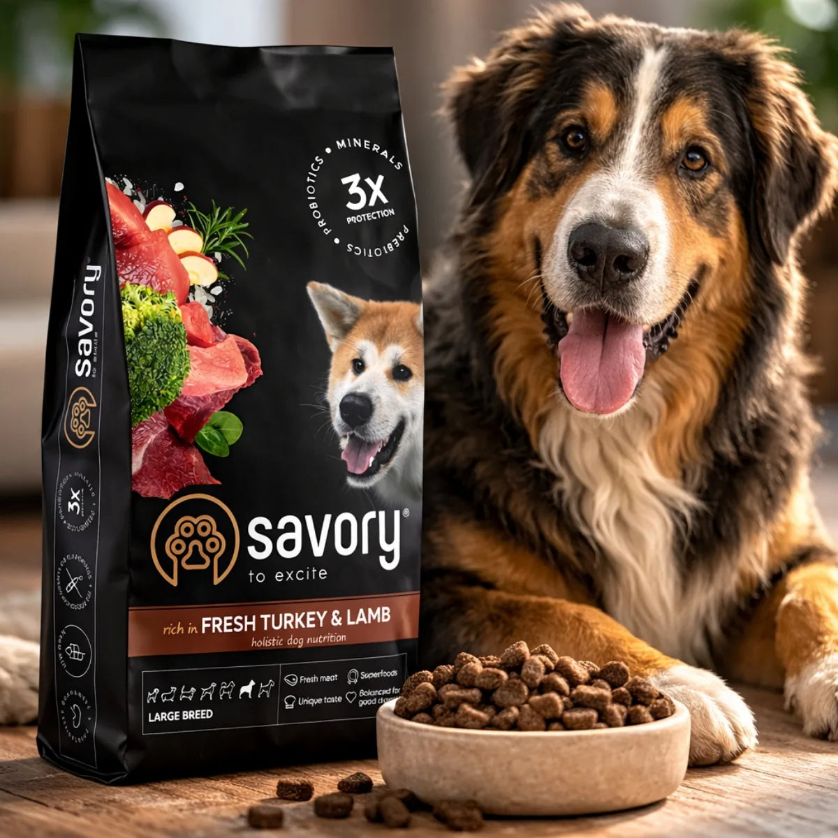 Cухий корм для собак Savory Large Breeds Fresh - індичка та ягня, промофото - pawow.com.ua