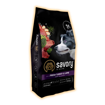 Savory Medium Breed сухий корм для собак 12 кг - індичка та ягня - pawow.com.ua