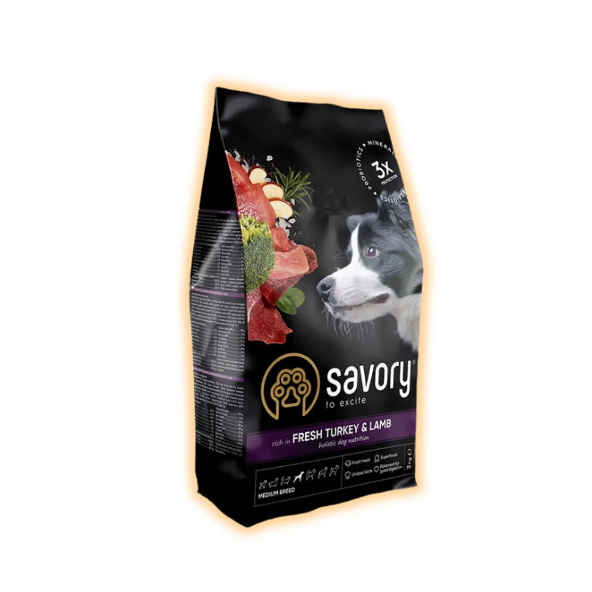 Savory Medium Breed сухий корм для собак 3 кг - індичка та ягня - pawow.com.ua